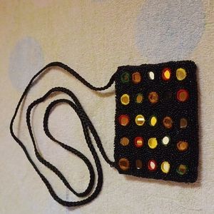 Toni Federici Vintage Beaded And Colored Mirrored Black Cocktail Shoulder Bag